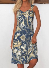 Navy dresses,Tribal dresses,Everyday dresses,Casual dresses,ROTITA Grommet Tribal Print Navy A Line V Neck Dress