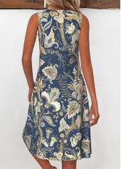 Navy dresses,Tribal dresses,Everyday dresses,Casual dresses,ROTITA Grommet Tribal Print Navy A Line V Neck Dress