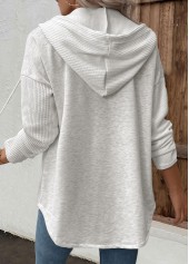 Light Grey tops,Plain Color tops,ROTITA Patchwork Light Grey Long Sleeve Hoodie
