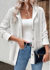 Light Grey tops,Plain Color tops,ROTITA Patchwork Light Grey Long Sleeve Hoodie