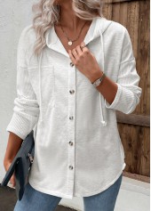 Light Grey tops,Plain Color tops,ROTITA Patchwork Light Grey Long Sleeve Hoodie