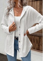 Light Grey tops,Plain Color tops,ROTITA Patchwork Light Grey Long Sleeve Hoodie