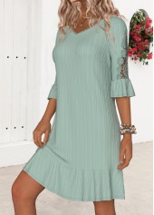 Sage Green dresses,Plain Color dresses,Everyday dresses,Casual dresses,ROTITA Embroidery Sage Green A Line V Neck Dress
