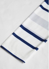 White plus size,Striped plus size,Geometric plus size,ROTITA Plus Size Patchwork White Striped Split Neck T Shirt