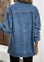 Denim Blue tops,Denim-Effect Print tops,Patchwork Denim Blue Lapel Long Sleeve Coat
