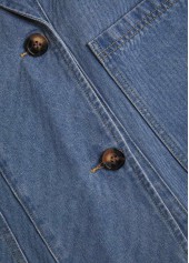 Denim Blue tops,Denim-Effect Print tops,Patchwork Denim Blue Lapel Long Sleeve Coat