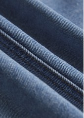 Denim Blue tops,Denim-Effect Print tops,Patchwork Denim Blue Lapel Long Sleeve Coat