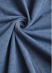 Denim Blue tops,Denim-Effect Print tops,Patchwork Denim Blue Lapel Long Sleeve Coat