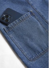 Denim Blue tops,Denim-Effect Print tops,Patchwork Denim Blue Lapel Long Sleeve Coat