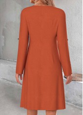 Terracotta dresses,Plain Color dresses,Everyday dresses,Casual dresses,ROTITA Button Terracotta A Line V Neck Long Sleeve Dress