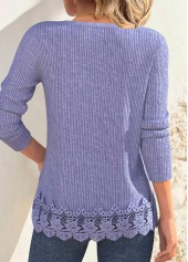 Dusty Purple tops,Plain Color tops,ROTITA Embroidery Dusty Purple Split Neck Long Sleeve T Shirt