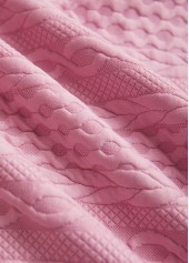 Pink tops,Plain Color tops,ROTITA Jacquard Pink Long Sleeve Zipper Hoodie