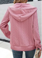 Pink tops,Plain Color tops,ROTITA Jacquard Pink Long Sleeve Zipper Hoodie