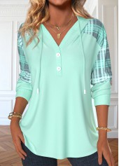 Rotita – Patchwork-Kapuzenpullover mit Karomuster in Hellgrün mit langen Ärmeln