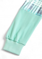 Light Green tops,Plaid tops,ROTITA Patchwork Plaid Light Green Long Sleeve Hoodie