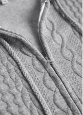 Grey tops,Plain Color tops,ROTITA Patchwork Grey Hooded Long Sleeve Coat