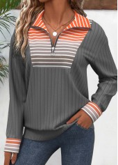 Grey plus size,Orange plus size,Striped plus size,Geometric plus size,Ombre plus size,ROTITA Plus Size Circular Ring Grey Striped Long Sleeve Sweatshirt