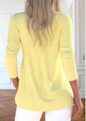 Light Yellow tops,Plain Color tops,ROTITA Patchwork Light Yellow Round Neck Long Sleeve T Shirt