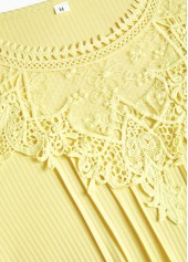 Light Yellow tops,Plain Color tops,ROTITA Patchwork Light Yellow Round Neck Long Sleeve T Shirt