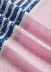 Dusty Blue tops,Pink tops,Striped tops,Geometric tops,ROTITA Zipper Striped Dusty Blue Turn Down Collar Sweatshirt