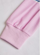 Dusty Blue tops,Pink tops,Striped tops,Geometric tops,ROTITA Zipper Striped Dusty Blue Turn Down Collar Sweatshirt