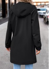 Black tops,Plain Color tops,Removable Hood Black Hooded Long Sleeve Trench Coat