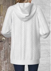 White tops,Plain Color tops,ROTITA Split Pocket White Long Sleeve Hoodie