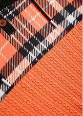 Orange tops,Black tops,Plaid tops,ROTITA Patchwork Plaid Orange Long Sleeve Hoodie