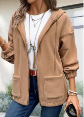 Rotita Plüsch-Kapuzenpullover mit langen Ärmeln in hellem Kaffee