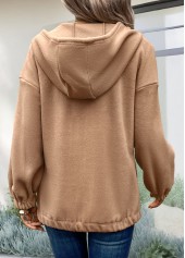 Light Coffee tops,Plain Color tops,ROTITA Plush Light Coffee Long Sleeve Hoodie