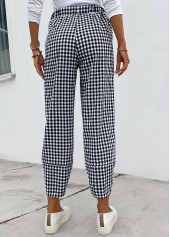 Black bottoms,Plaid bottoms,Plaid Black Elastic Waist High Waisted Pants