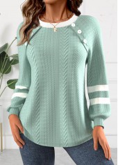 ROTITA Textured Fabric Green Round Neck Long Sleeve Sweatshirt