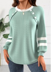 Green tops,White tops,Contrast Color tops,Striped tops,Geometric tops,ROTITA Textured Fabric Green Round Neck Long Sleeve Sweatshirt