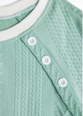 Green tops,White tops,Contrast Color tops,Striped tops,Geometric tops,ROTITA Textured Fabric Green Round Neck Long Sleeve Sweatshirt