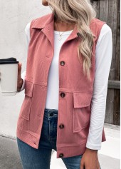 Gilet en velours côtelé à col rabattu et boutons Rotita rose poudré