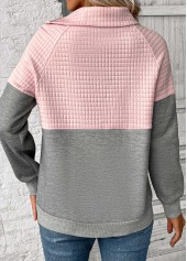 Grey tops,Light Pink tops,Contrast Color tops,ROTITA Patchwork Grey Asymmetrical Neck Long Sleeve Sweatshirt