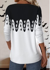 White tops,Halloween tops,ROTITA Halloween Button White Round Neck Long Sleeve T Shirt