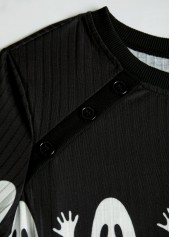 White tops,Halloween tops,ROTITA Halloween Button White Round Neck Long Sleeve T Shirt