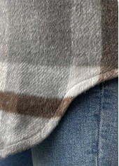 Grey tops,Dark Grey tops,Plaid tops,Geometric tops,Tummy Coverage Plaid Grey Turn Down Collar Coat