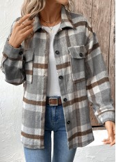 Tummy Coverage Plaid Grey Turn Down Collar Coat