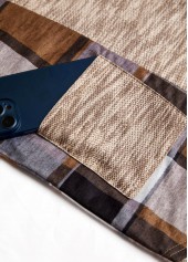 Dark Coffee plus size,Plaid plus size,ROTITA Plus Size Snap Button Dark Coffee Plaid Hoodie