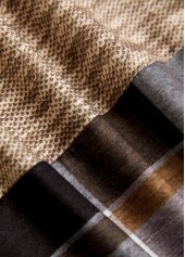 Dark Coffee plus size,Plaid plus size,ROTITA Plus Size Snap Button Dark Coffee Plaid Hoodie