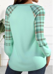 Mint Green plus size,Halloween plus size,Plaid plus size,Striped plus size,Plants plus size,ROTITA Plus Size Patchwork Mint Green Round Neck Sweatshirt