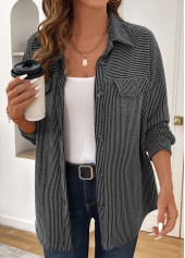 Grey tops,Plain Color tops,Geometric tops,ROTITA Patchwork Grey Turn Down Collar Long Sleeve Coat