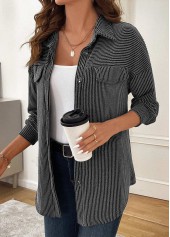 Grey tops,Plain Color tops,Geometric tops,ROTITA Patchwork Grey Turn Down Collar Long Sleeve Coat