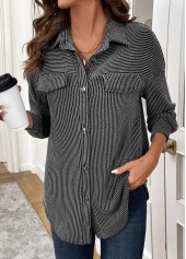 Grey tops,Plain Color tops,Geometric tops,ROTITA Patchwork Grey Turn Down Collar Long Sleeve Coat