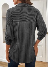 Grey tops,Plain Color tops,Geometric tops,ROTITA Patchwork Grey Turn Down Collar Long Sleeve Coat