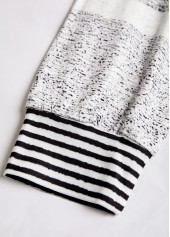 Black tops,Striped tops,Geometric tops,ROTITA Zipper Striped Black Turn Down Collar Long Sleeve Sweatshirt