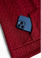 Wine Red tops,Tribal tops,ROTITA Patchwork Tribal Print Wine Red Long Sleeve Hoodie