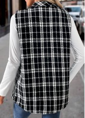 Black tops,Plaid tops,ROTITA Patchwork Plaid Black Turn Down Collar Sleeveless Waistcoat